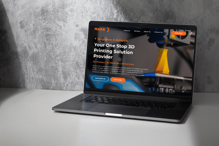 MAKE 3D website shown on a laptop
