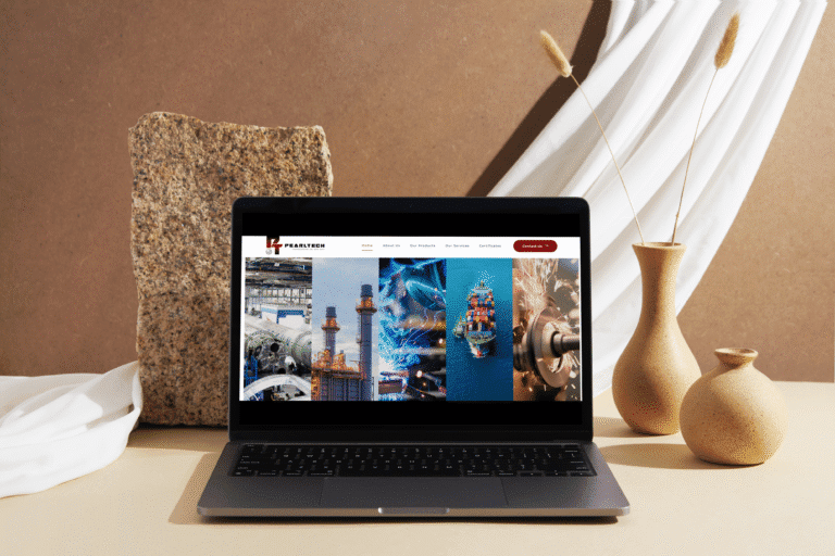 Pearltech Engineering website shown on a laptop